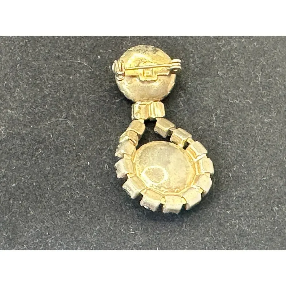 Vintage Gold-Tone Brooch MCM Green Cabochon and Iridescent Rhinestone Estate
